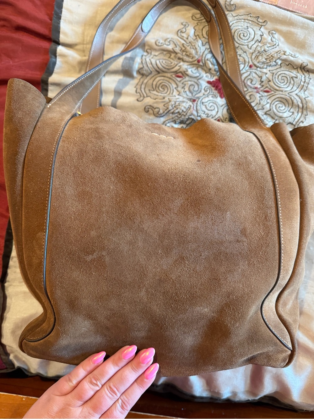 Coach Suede/Leather Hadley Tote in Chestnut Brown with Gold Logo - GUC - Picture 6 of 13
